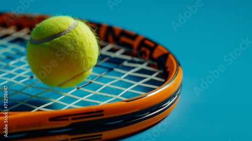 Tennis racket and ball on the tennis court.