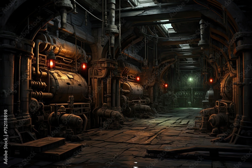Serene Subterranean Steampunk Factory
