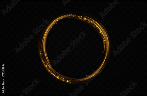 Gold circle advertising frame with sparkles.Gold ring sparkles. Christmas gold decorations. Shiny border with place for text.	