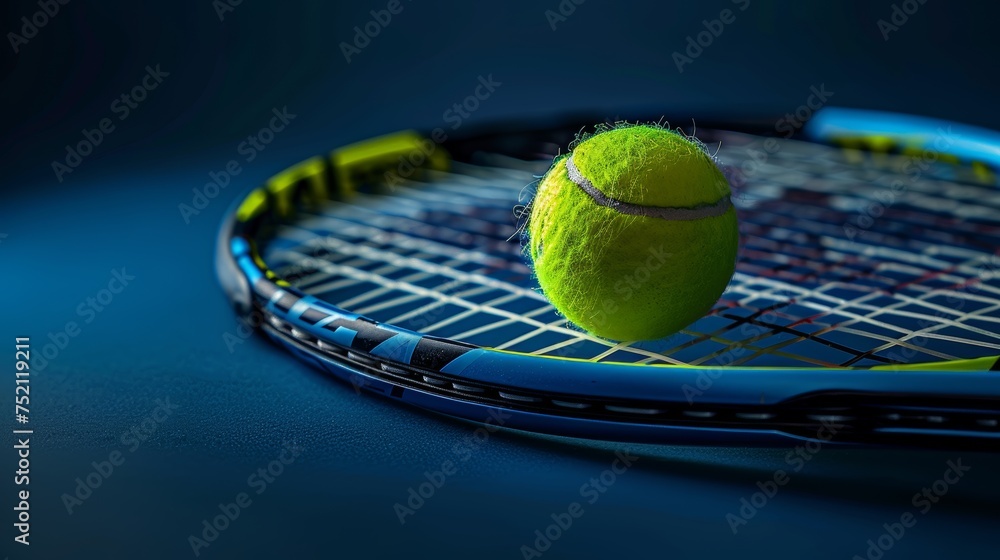 Tennis racket and ball on the tennis court.