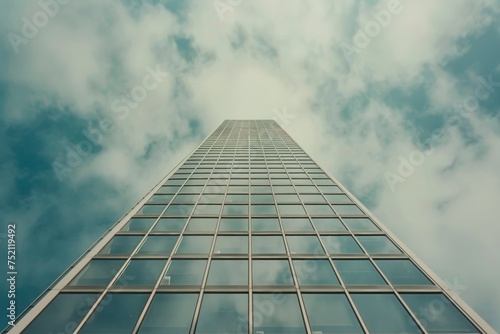 Bottom up view on glass skyscraper.