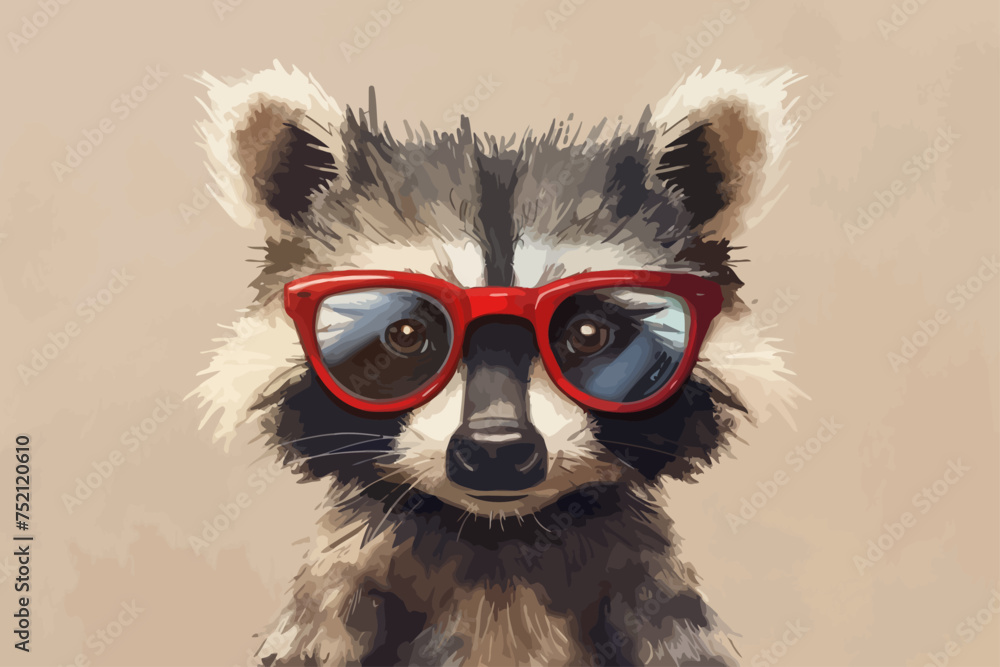reccoon with red glasses