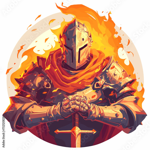 Armor Knight In Fire Illustration