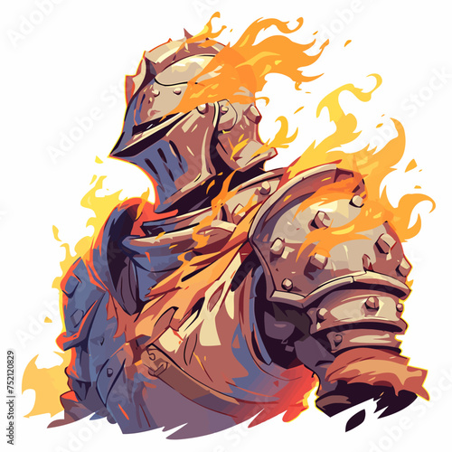 Armor Knight In Fire Illustration