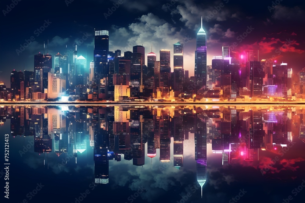 City Lights Reflection: Nighttime cityscape reflecting in a still body of water, creating a magical mirror effect.

