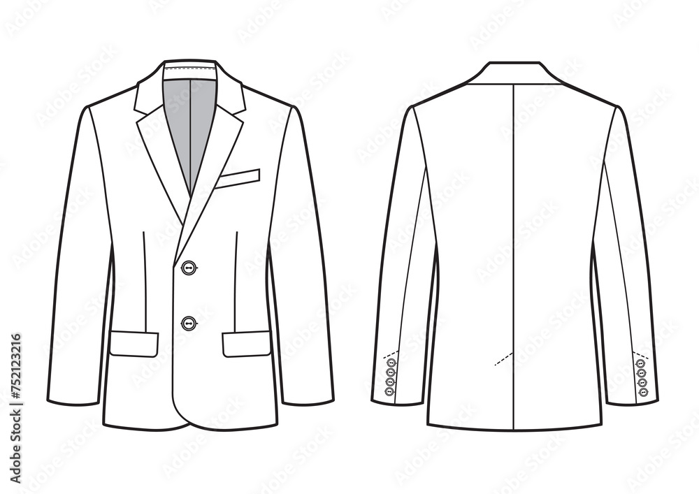 Men's suit jacket slim fit. Vector technical sketch - obrazy, fototapety, plakaty 