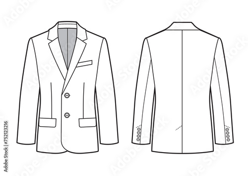 Men's suit jacket slim fit. Vector technical sketch