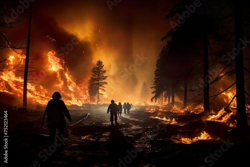 Group of firefighters fighting a forest fire