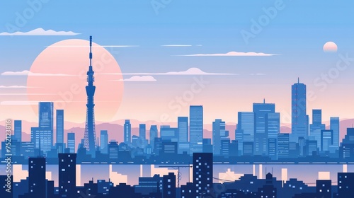 Tokyo in Lines  Simple and Bold Landscape Depiction of the Cityscape  Featuring Tokyo s Iconic Buildings with Thick  Simplistic Lines