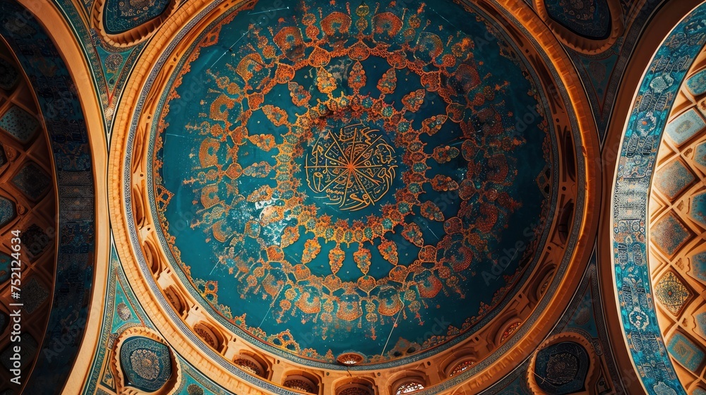 Sacred Serenity, Mosque Dome Adorned with Islamic Patterns, Providing Space for Writing Amidst Reverent Beauty