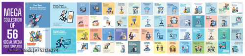 Mega collection of 56 social media post design template. Used for financial advertising