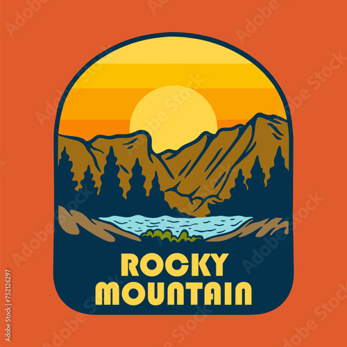 SUNSET ON ROCKY MOUNTAIN NATIONAL PARK BADGE LOGO DESIGN VECTOR ILLUSTRATION