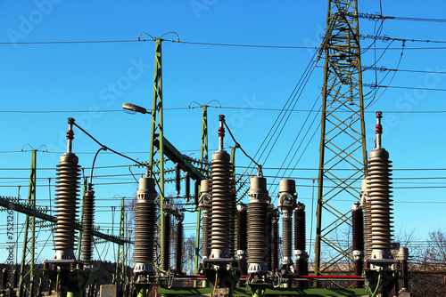 Electric plants, power generators, wires, high voltage elements.