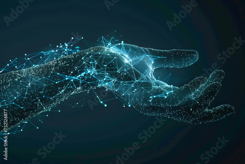 Digital particles network forming a shape of human hand © Visual Sensation