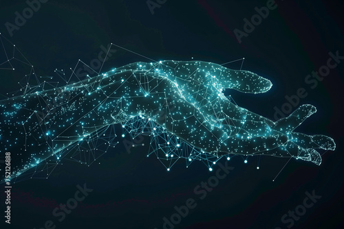 Digital particles network forming a shape of human hand © Visual Sensation