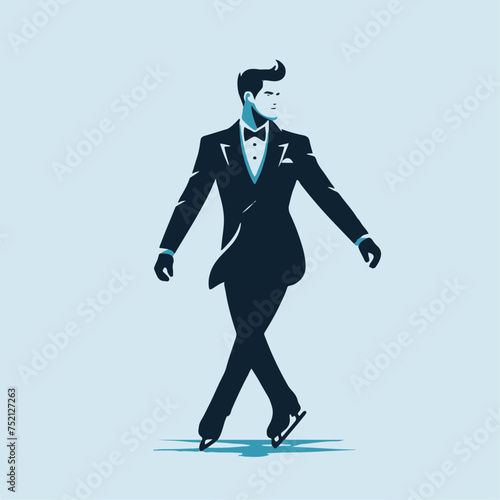 silhouette of a man in a bow tie suit ice skating