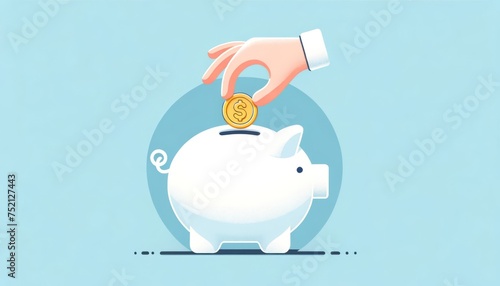 Graphic image of a coin being saved into a piggy bank perfect for financial planning savings strategies and economic education visuals