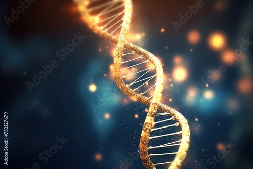 A hologram of DNA on a dark background, a concept of science and biology.