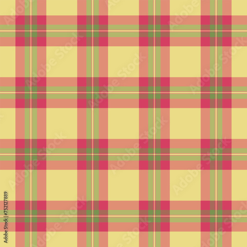 Fibre plaid fabric tartan, tradition textile background check. Velvet texture vector pattern seamless in red and lime colors.