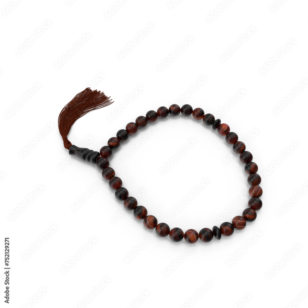 Close up view of brown prayer beads on white background Close up view of brown prayer beads on white background