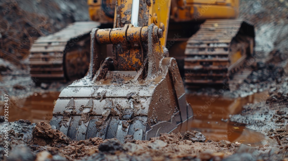 Heavy duty excavator digging on construction site