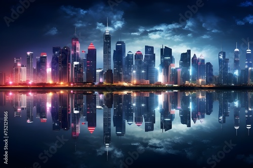 Gleaming Skylines: Nighttime cityscape with dazzling lights and gleaming skyscrapers, showcasing urban sophistication.