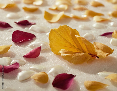 autumn leaves on a table
blue background. pink background. light background. flower petals. dried fruits. nacre. romance. petals in foam. mother-of-pearl foam. reshaks. dried flowers. flowers. petals