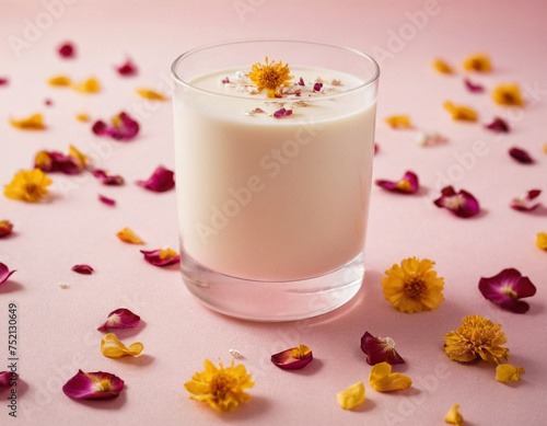 glass of milk and strawberry
pink background. light background. flower petals. dried fruits. cup with milk. cup on a light background. nacre. dessert. romance. cocktail. drink. milkshake.