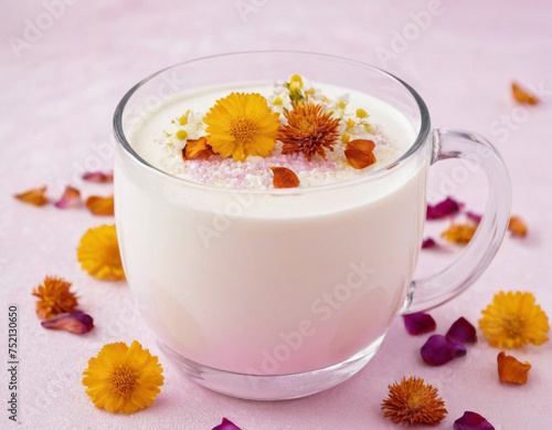 glass of yogurt with strawberries
pink background. light background. flower petals. dried fruits. cup with milk. cup on a light background. nacre. dessert. romance. cocktail. drink. milkshake.