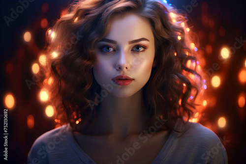 Young adult woman beauty illuminated in studio generated by AI