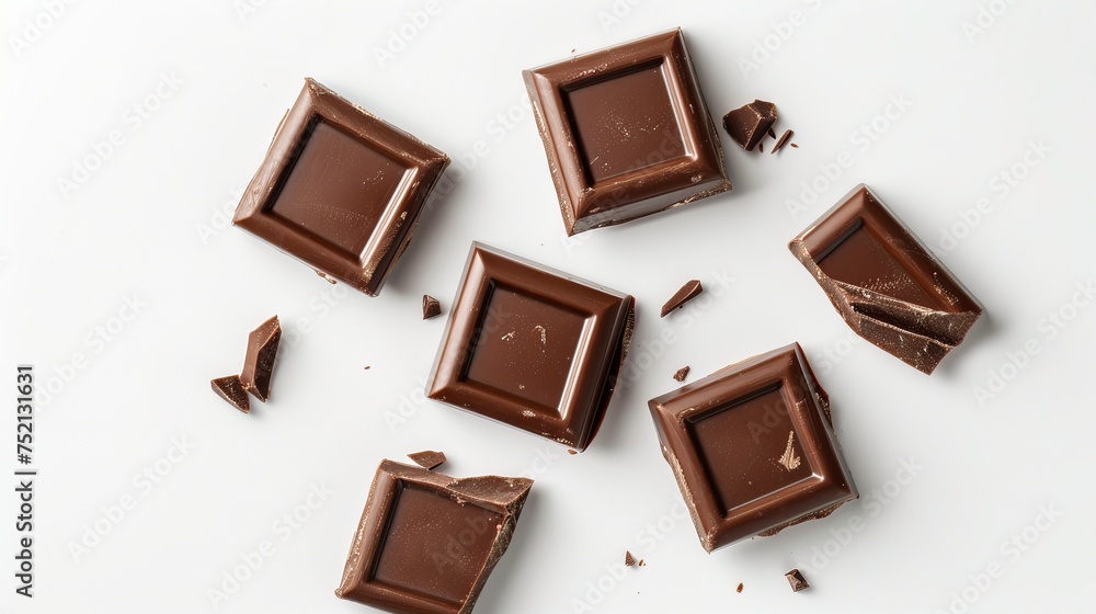 Isolated milk chocolate bar from top view on a white background Isolated milk chocolate bar from top view on a white background