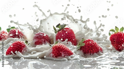 Against a white background, an isolated strawberry milk splash