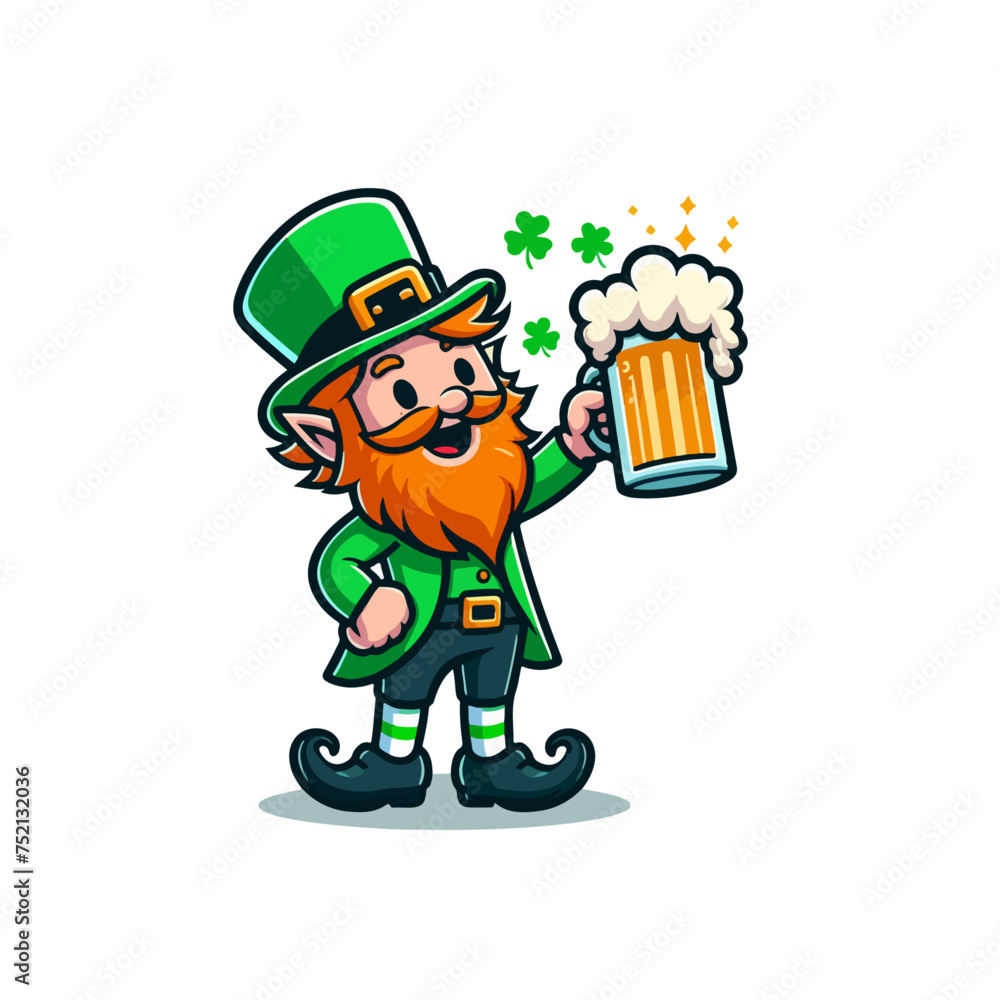 Saint Patrick's cute Leprechaun with beer cute illustration, cute irish gnome vector illustration Saint Patrick's cute Leprechaun with beer cute illustration, cute irish gnome vector illustration