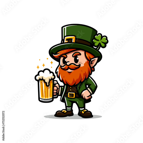 Saint Patrick's cute Leprechaun with beer cute illustration, cute irish gnome vector illustration