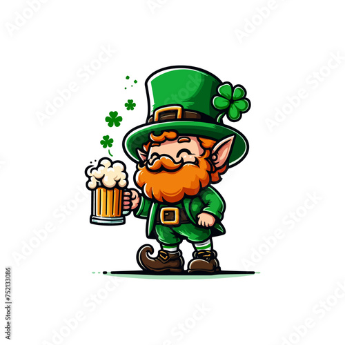 Saint Patrick's cute Leprechaun with beer cute illustration, cute irish gnome vector illustration