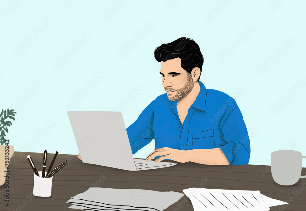 Man working from home at laptop in dining room
Man working from home at laptop in dining room