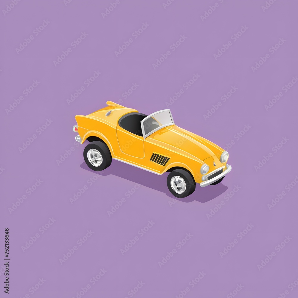 Yellow toy car on a purple background