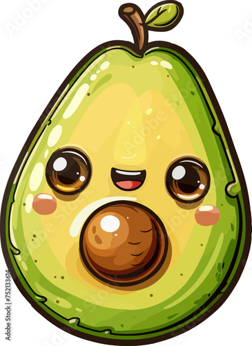 Cute avocado with a smile cartoon illustration isolated on white background photo