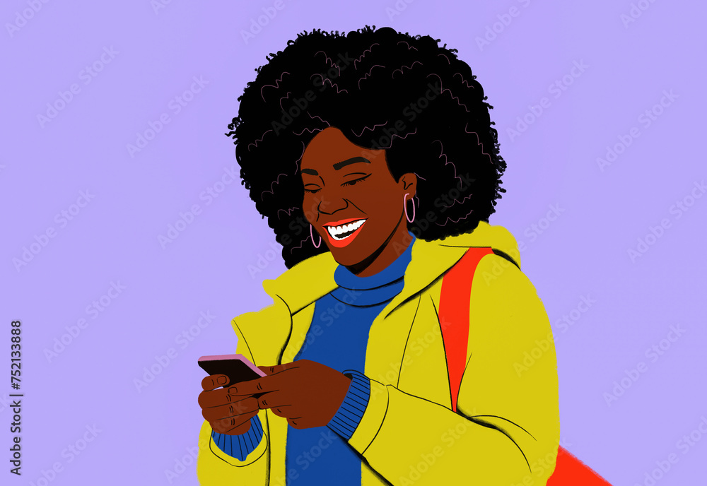 Happy young woman with afro texting with smart phone
Happy young woman with afro texting with smart phone
