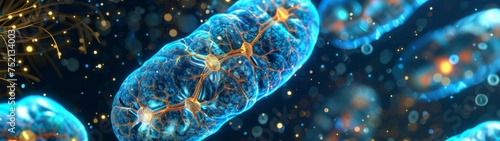 Cross-sectional illustration of a mitochondria,It has an internal structure that folds back and forth,biology, 3D background colorful eukaryote ,plant and animals cell create energy ATP, cell biology  photo