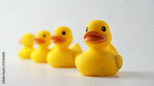 Yellow duck toy on white background. Business, Leadership, Teamwork or Friendship Concept. Photo