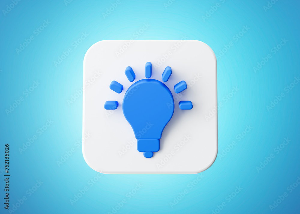 3d Shiny blue Light Bulb Icon With Square Blue Icon Creative Concept Idea 3d Illustration 3d Shiny blue Light Bulb Icon With Square Blue Icon Creative Concept Idea 3d Illustration