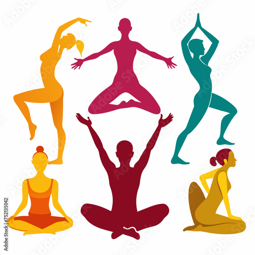 Colorful Silhouettes of Yoga Poses Woman Vector Illustration 