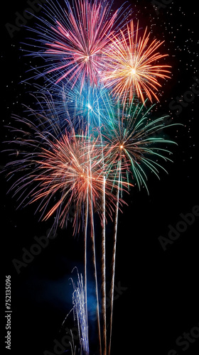 Colorful fireworks soaring over a black background. Can be used as abstract background or wallpaper