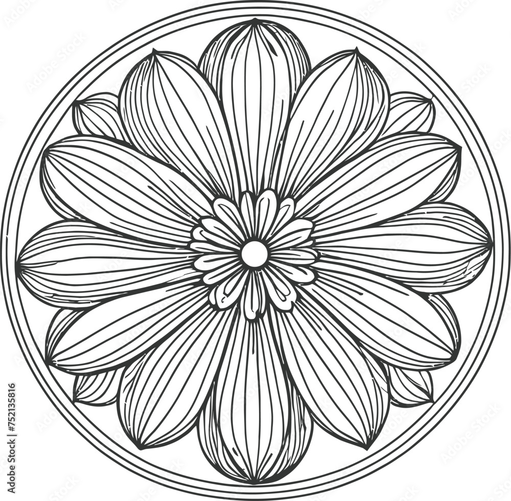 Fototapeta premium Line art of flowers in a circular shape