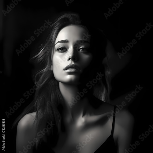 Black and White Portrait of Young Woman
