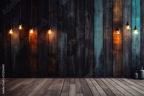 a wood wall with lights
