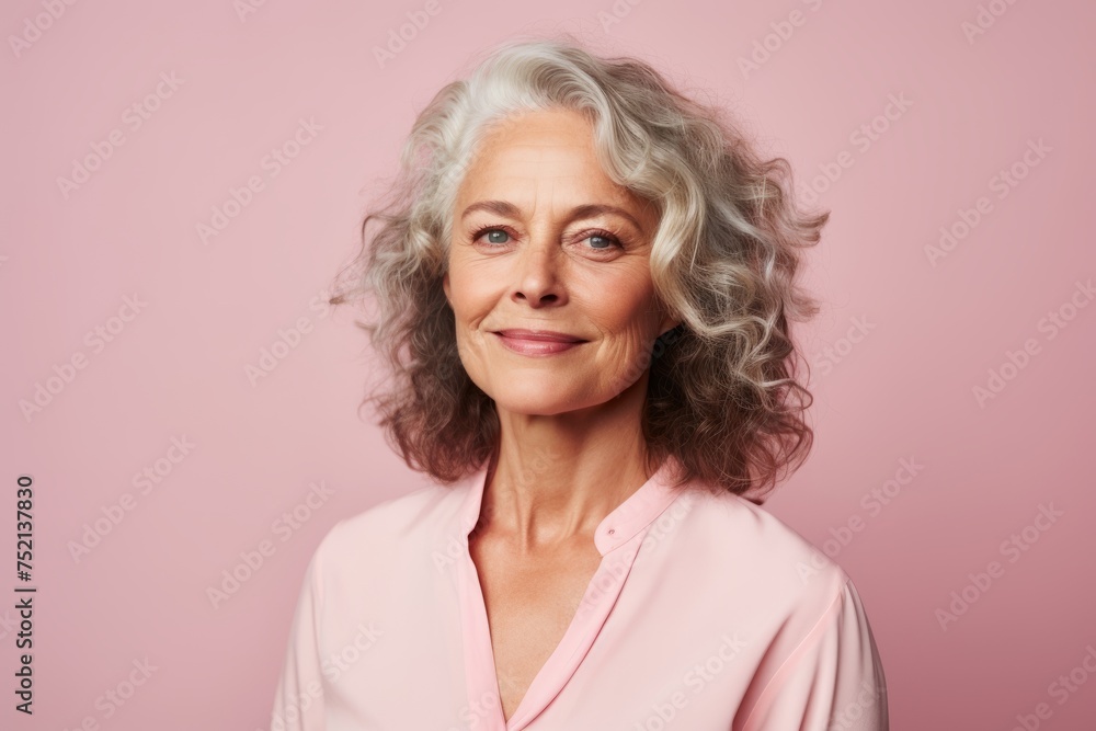 Portrait of smiling senior woman looking at camera isolated on pink background Portrait of smiling senior woman looking at camera isolated on pink background
