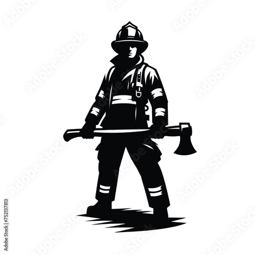 Silhouette of Firefighter with Axe