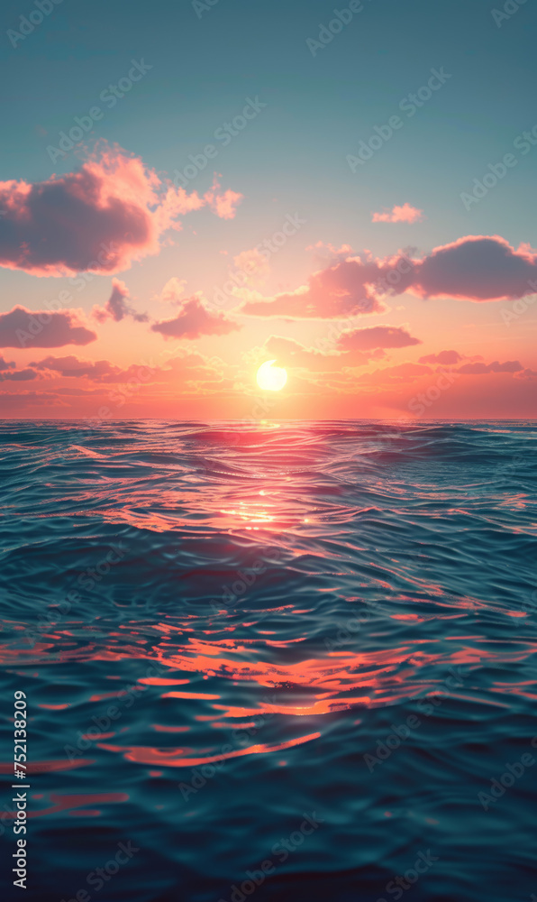 Ocean horizon filled with a serene sunset panorama